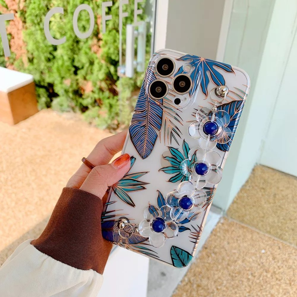 Transparent and Blue Cover For all I Phones Comes With Free Protector.
